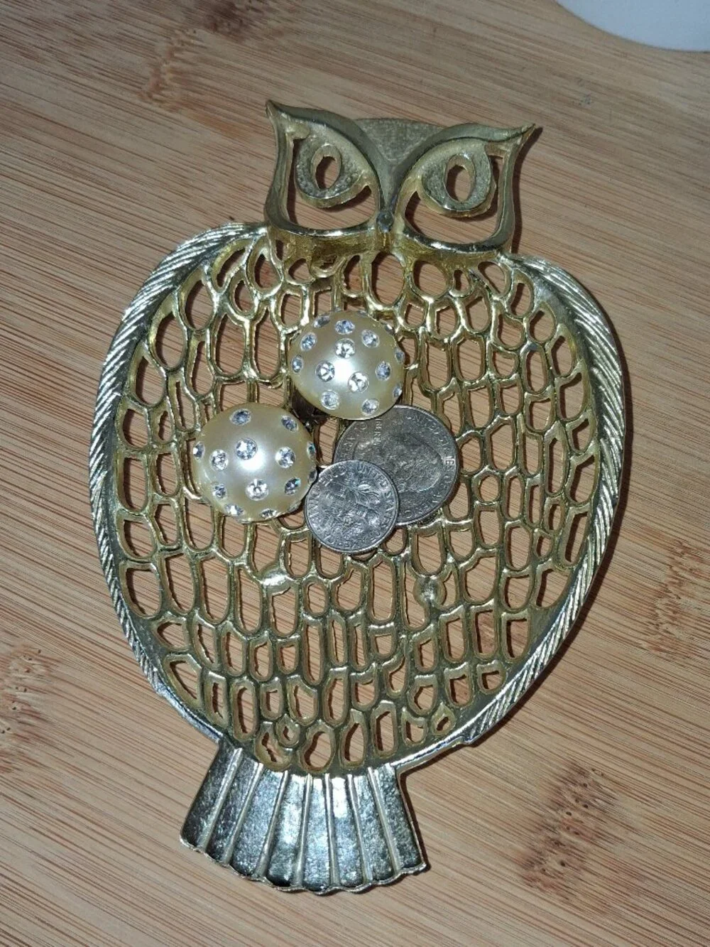 vintage Ben Rickert owl trinket jewelry tray